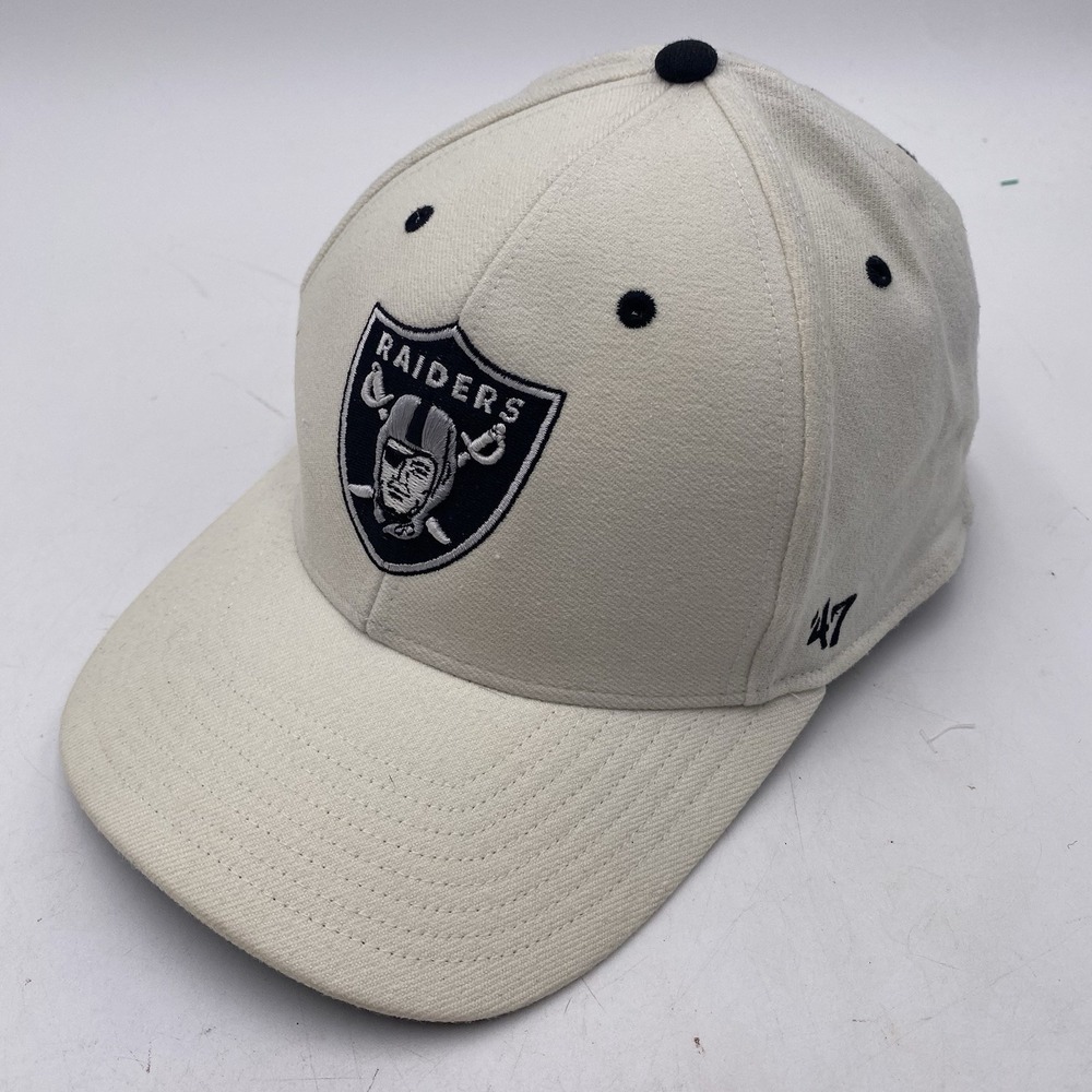 Las Vegas Raiders 47 Brand White Stretch Fitted Large Cleaned SEE PICS